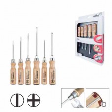 Wiha Wooden Slotted/ Phillips Screwdriver Set - Round Blades with Hex Bolster - 6 pcs - 07149